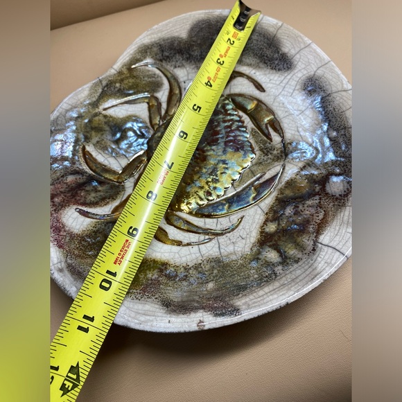 Crab Raku Art Pottery Glazed Decorative Plate Bowl 10 3/4” - Picture 8 of 9